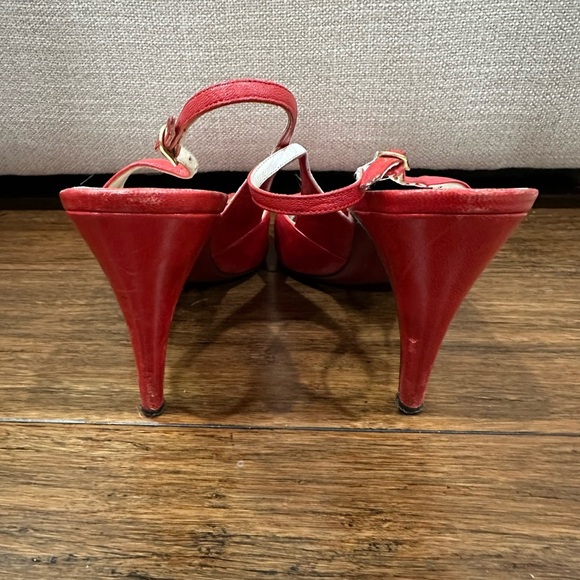 Women's Vintage 80s Bruno Magli Sling Open Toe Suede & Leather Red Heels 8 AA - Picture 6 of 7